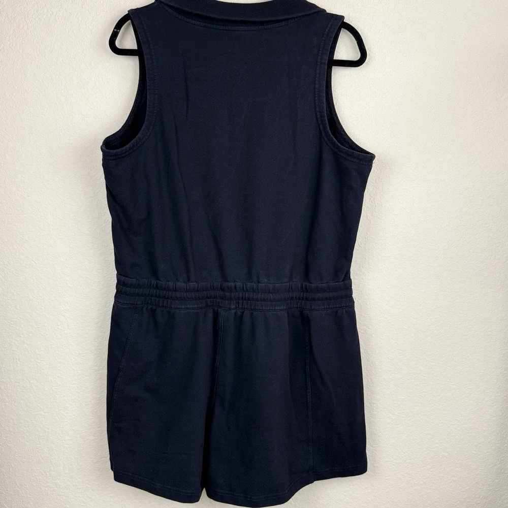 Athleta Retroterry Romper Black Zip Front  Athleisure Preppy Sz XL Tennis Sporty